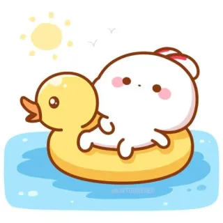 🍼 87c24fa2 かわいい, アヒル, 夏, 漫画, プール telegram sticker