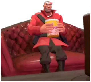 😎 4a90b461 Soldier Team Fortress 2 video game, character, popcorn, watching TV, couch telegram sticker