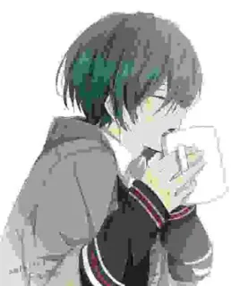 ☕ 7bf20377 anime, chico, bebiendo, ilustración telegram sticker