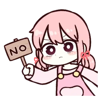 🗯 31e54be3 NO nie, odrzucenie, słodkie, dziewczyna, różowy, kreskówka, znak, odmowa telegram sticker