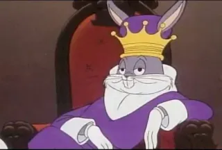 😌 3ee35548 Bugs Bunny Bugs Bunny, personagem de desenho animado, rei, trono, Looney Tunes, coelho telegram sticker