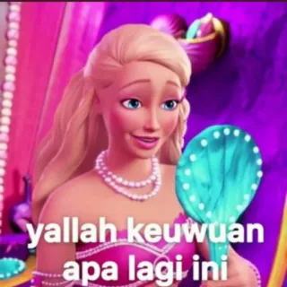 😆 c1d36a5f Barbie yallah keuwuan apa lagi ini 바비, 인형, 밈, 인도네시아어, 텍스트, 유머 whatsapp sticker