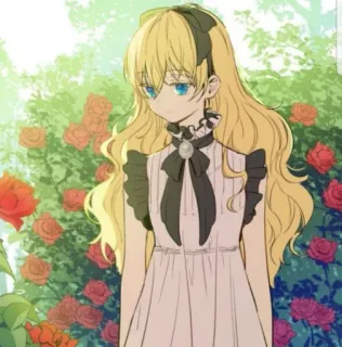 🌼 1058dd31 cô gái anime, tóc vàng, váy, hoa hồng, manga, vườn telegram sticker