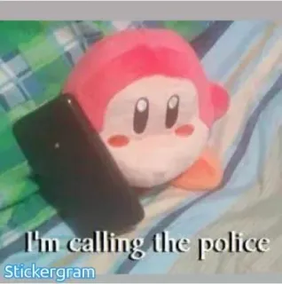 👮 671ace2a I'm calling the police kirby, polícia, telefone, ligando, meme, pelúcia, engraçado telegram sticker