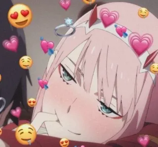 ☺️ d0a55c7a Zero Two Anime, Zero Two, Darling in the Franxx, fofo, corações, emojis, romântico telegram sticker