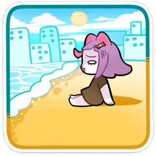 ❓ 19bade2e mèo, bãi biển, hoạt hình, thành phố, mặt trời, thư giãn, dễ thương telegram sticker