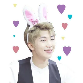 😃 4ef780fc RM RM, BTS, K-Pop, Hasenohren, Hase, süß, Idol, Herzen whatsapp sticker