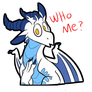 😯 82b44cd9 WHO
ME? 龙, 卡通, 动物, 蓝色, 白色, 角 telegram sticker