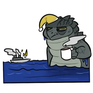 ☕ 820d0d03 鳄鱼, 困倦, 咖啡, 船, 卡通, 动物, 爬行动物, 海 telegram sticker