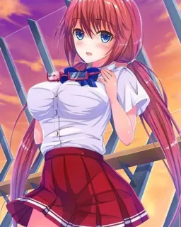 🙃 62ca2013 애니메이션 여자, 교복, 빨간 머리, 파란 눈, 귀여운, 애니메이션, 만화 telegram sticker