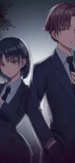 🙃 6c4caac6 애니메이션, 교복, 커플, 정장, 진지한 telegram sticker