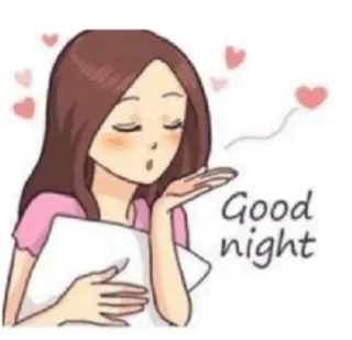 😘 8df4f761 Good night 晚安, 女孩, 爱心, 卡通 telegram sticker