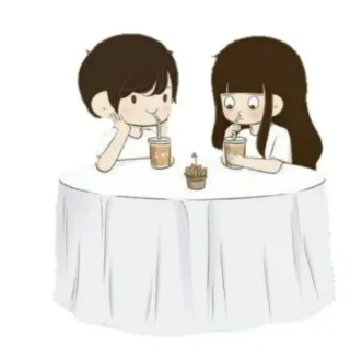 🧃 a8c24bc9 卡通, 情侣, 约会, 饮料, 桌子 telegram sticker