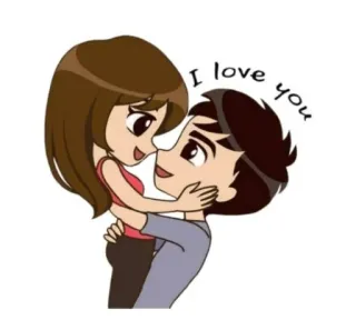 😍 cb851f72 I love you 爱, 情侣, 浪漫, 卡通, 喜爱, 拥抱 telegram sticker