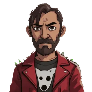 😈 f38d3e0f man, cartoon, portrait, character, beard, red jacket telegram sticker