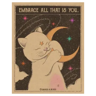 ✨ 23f3020f EMBRACE ALL THAT IS YOU. kucing, bulan, bintang, berpelukan, imut, angkasa telegram sticker