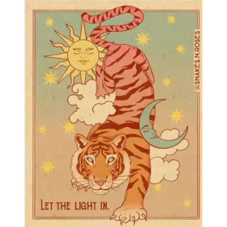✨ 332e3f11 LET THE LIGHT IN. harimau, matahari, bulan, bintang, cahaya, awan, vintage, seni telegram sticker