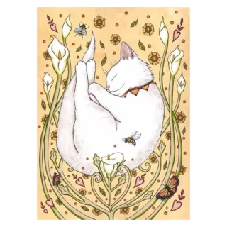 ✨ 928efec3 kucing, hewan, tidur, bunga, kupu-kupu, lebah, art nouveau, damai telegram sticker