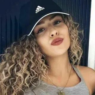 😘 702f7c50 femme, cheveux bouclés, portrait, décontracté, jeune, chapeau, adidas, femme telegram sticker