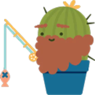 🐟 e5d43a15 cacto, pesca, desenho animado, planta, peixe, pescador telegram sticker