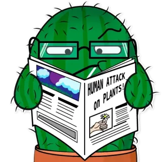 🤭 213d9ad0 HUMAN ATTACK ON PLANTS! cactus, lecture, journal, plantes, dessin animé, lunettes, attaque telegram sticker