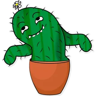 😞 46764ce3 cactus, plante, fleur, drôle, dessin animé, succulente, pot, nature telegram sticker