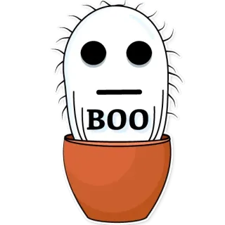 🙁 54804685 BOO cactus, fantôme, bouh, halloween, plante, effrayant, mignon telegram sticker