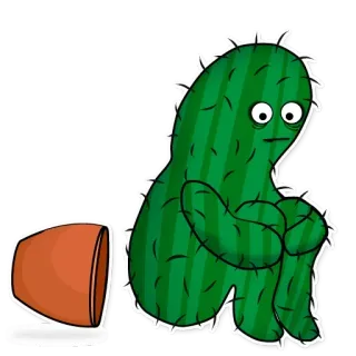 😬 a8756c3d cactus, plante, triste, pot cassé, dessin animé telegram sticker