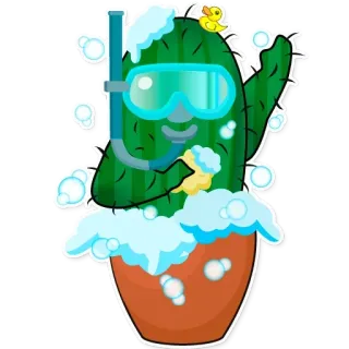 😙 e393e14c cactus, plongée tuba, natation, canard, bulles, eau telegram sticker