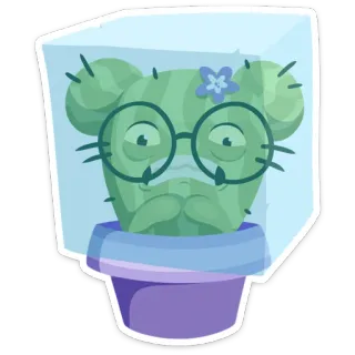 🥶 261f7233 선인장, 식물, 꽃, 안경, 화분, 만화, 스티커 telegram sticker