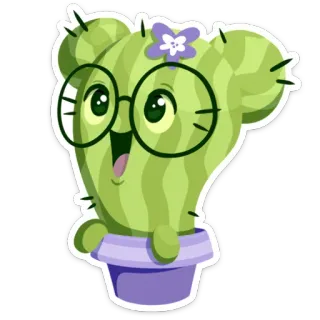 🤩 6687fed7 선인장, 식물, 귀여운, 만화, 꽃, 안경, 카와이, 화분 telegram sticker