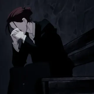 ⚓️ 083b5ebd smutny, anime, mężczyzna, ciemny, siedzący, przygnębiony telegram sticker