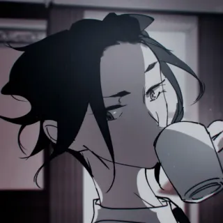 🔍 3dadc41a kobieta, picie, kawa, styl anime, profil, filiżanka, napój telegram sticker