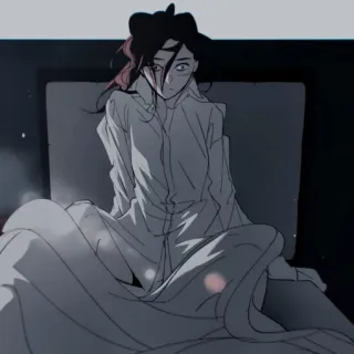 ✖️ 59a06f77 anime, manga, kreskówka, sypialnia, łóżko, osoba, szlafrok telegram sticker