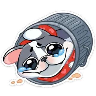 ☺️ 13dd4303 cane, bidone, piangere, triste, adesivo telegram sticker