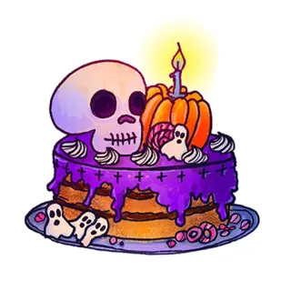 😱 b9f1dc88 kue, halloween, tengkorak, labu, hantu, makanan penutup, perayaan telegram sticker