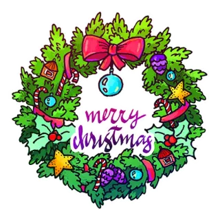 😄 c55685f4 merry christmas natal, karangan bunga, liburan, ornamen, permen tongkat, pita telegram sticker