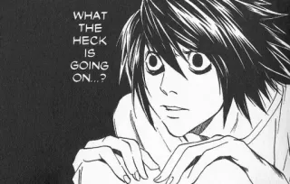 🤔 0f531fc5 L Lawliet Death Note WHAT THE HECK IS GOING ON...? Anime, Manga, Detective, Pensando, Confusión telegram sticker