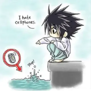 😡 62a405cb L Lawliet Death Note I hate cellphones. anime, odio, celular, L, kawaii telegram sticker