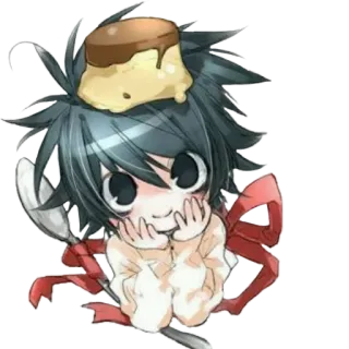 🍮 b5081bfd L Lawliet Death Note L, Lawliet, Anime, Chibi, Pudín, Postre telegram sticker