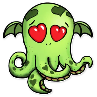 😍 06690017 น่ารัก, สัตว์ประหลาด, ปลาหมึก, การ์ตูน, แฟนตาซี, หัวใจ, ปีก telegram sticker