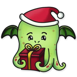 🎁 18461a70 คริสต์มาส, ปลาหมึก, ของขวัญ, หมวกซานต้า, สัตว์ประหลาด, น่ารัก telegram sticker