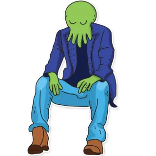 🤦‍♂️ 71089a08 การ์ตูน, ตัวละคร, เอเลี่ยน, ปลาหมึก, สีเขียว, นั่ง, สีน้ำเงิน, เสื้อแจ็คเก็ต telegram sticker