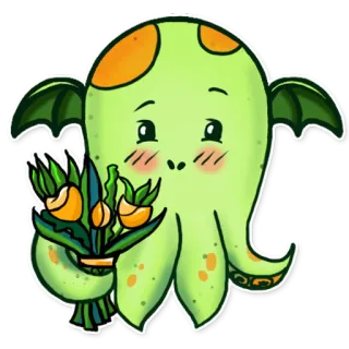 💐 a6c8391b น่ารัก, ปลาหมึก, ดอกไม้, คาวาอิ, สติกเกอร์ telegram sticker