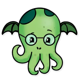 🔬 c45d0076 ปลาหมึก, สัตว์ประหลาด, แว่นตา, น่ารัก, สีเขียว, สติกเกอร์ telegram sticker