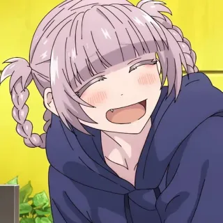 💈 1a0ea46a Anime, Mädchen, lächelnd, Cartoon, fröhlich, Zöpfe telegram sticker