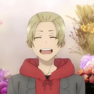 💈 1cc9364d Anime, Charakter, Porträt, lächelnd, blonde Haare, Kapuzenpulli telegram sticker