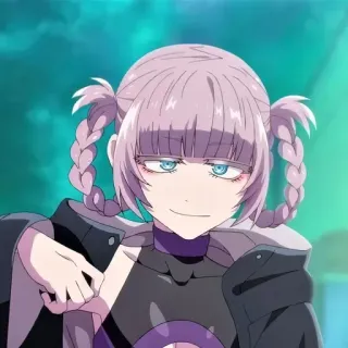 💈 42a022b7 Anime, Mädchen, Zöpfe, lila Haare, Cartoon telegram sticker