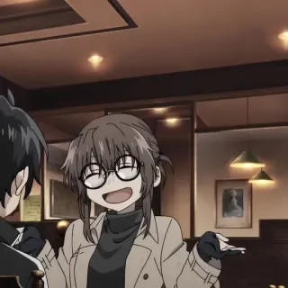 💈 93378419 Anime, Frau, Brille, lächelnd telegram sticker