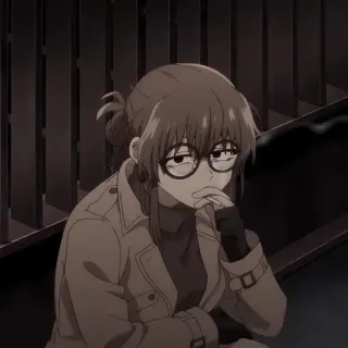 💈 f184702c Anime, Mädchen, Brille, Mantel, Brünette telegram sticker